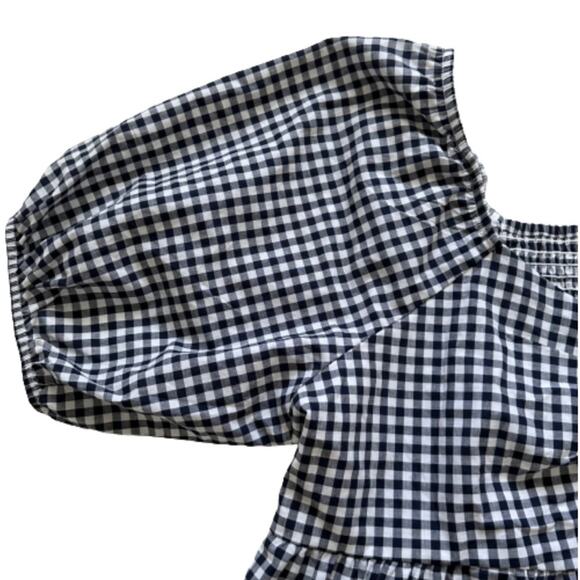 Terra & Sky Top Navy White Gingham Cotton Smocked Short Puff Sleeve Plus 1X NEW - Picture 10 of 12